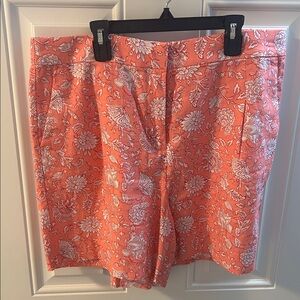 J. Crew Coral & White Floral Women's Linen Shorts 5” inseam size 14 pockets  zip